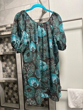 Black Dress with Teal Burst Print